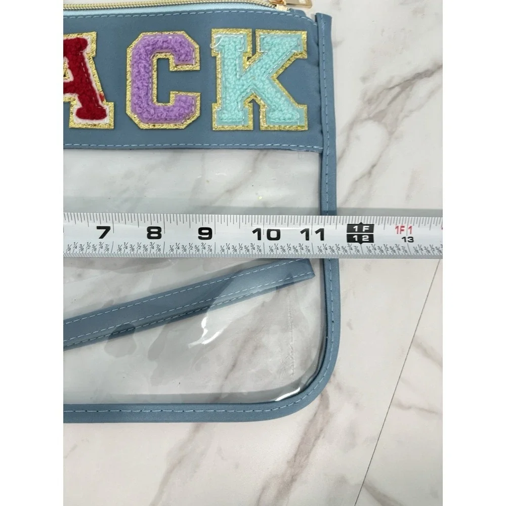 Snack Bag for Travel Clear Zipper Storage Pouch Varsity Letters Fun Print New